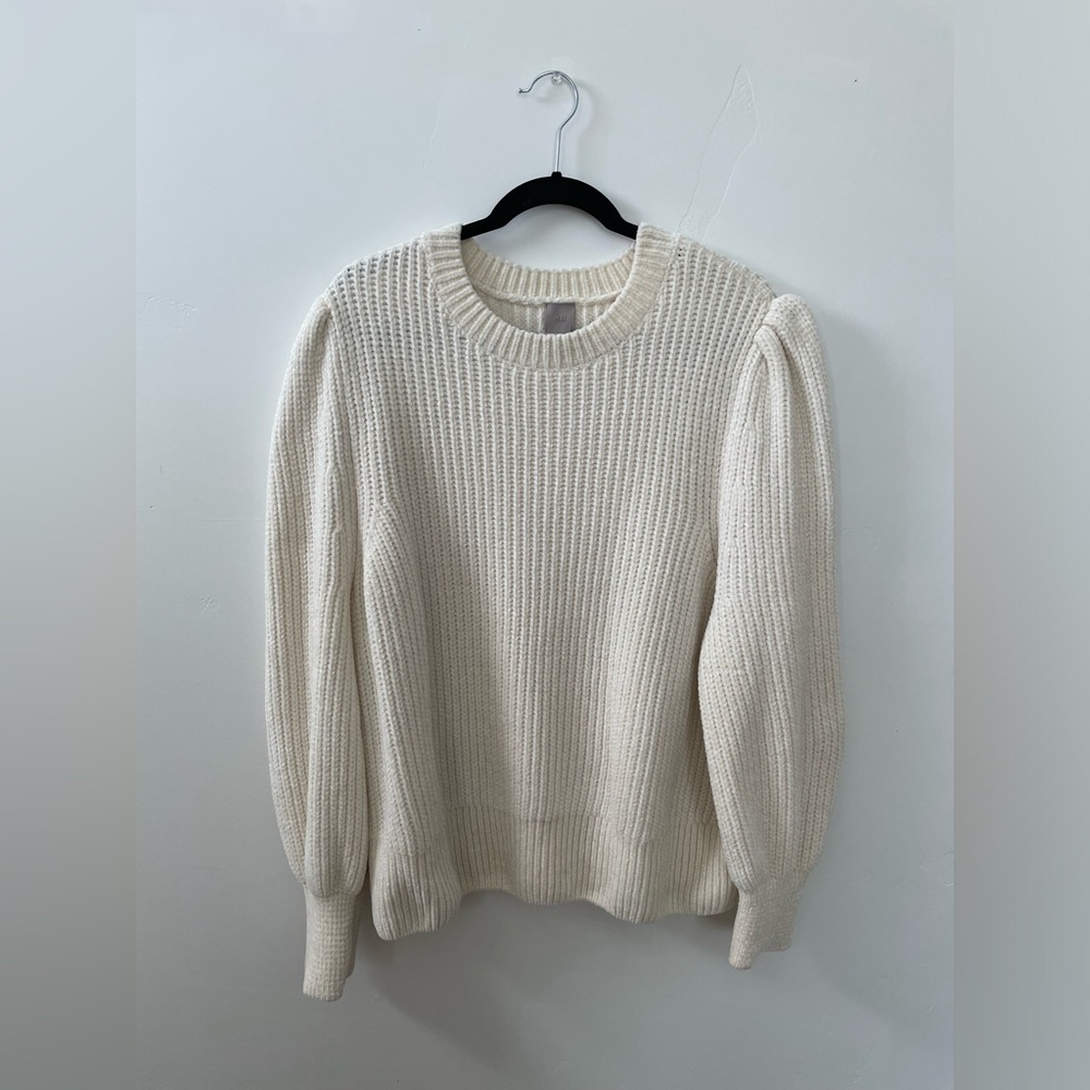 H&M Cream Crew Neck Sweater with Puff Sleeves